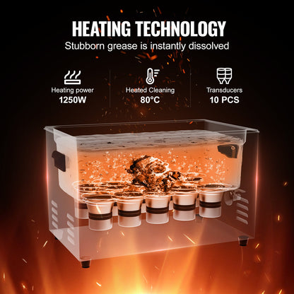 30-Liter-Ultraschallreiniger, 600-W-Digital-Ultraschallreinigungsgerät mit verbesserter Entgasung und Schonmodus, 40-kHz-Industrie-Ultraschallreiniger mit Timer und Heizung für Werkzeuge zur Schmuckreinigung