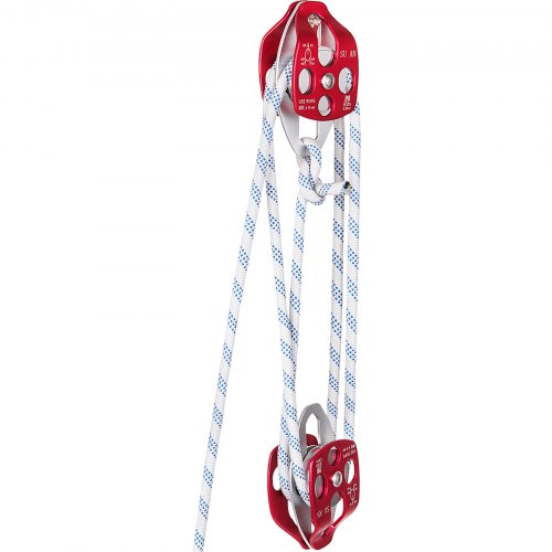 Double Pulley Block & Rope Kit, 12 mm x 30 m Braided Line, Dual Pulley Rigging System, 35 kN Breaking Strength for Tower Work, Hoisting, Training, Outdoor Applications