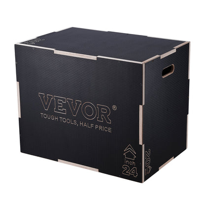 3-in-1 Plyo-Sprungbox, 76/61/51 cm (30/24/20 Zoll) Plyo-Box aus Holz, Plattform &amp; Sprungbox, rutschfeste Fitness-Step-Up-Box für Heimtraining, Konditionstraining, Schwarz