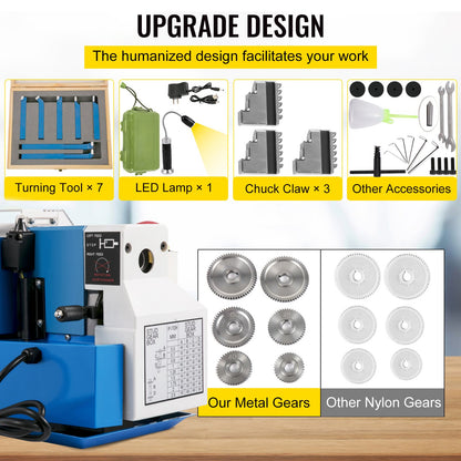 Mini Metal Lathe, 17.8 cm x 35.6 cm Benchtop Metal Lathe, 550W Variable Speed 2250RPM Metal Lathe, with 3-jaw Chuck CNC Mini Lathe Machine, Precision Mini Lathe w/Tool Box Digital Display for Metal Turning