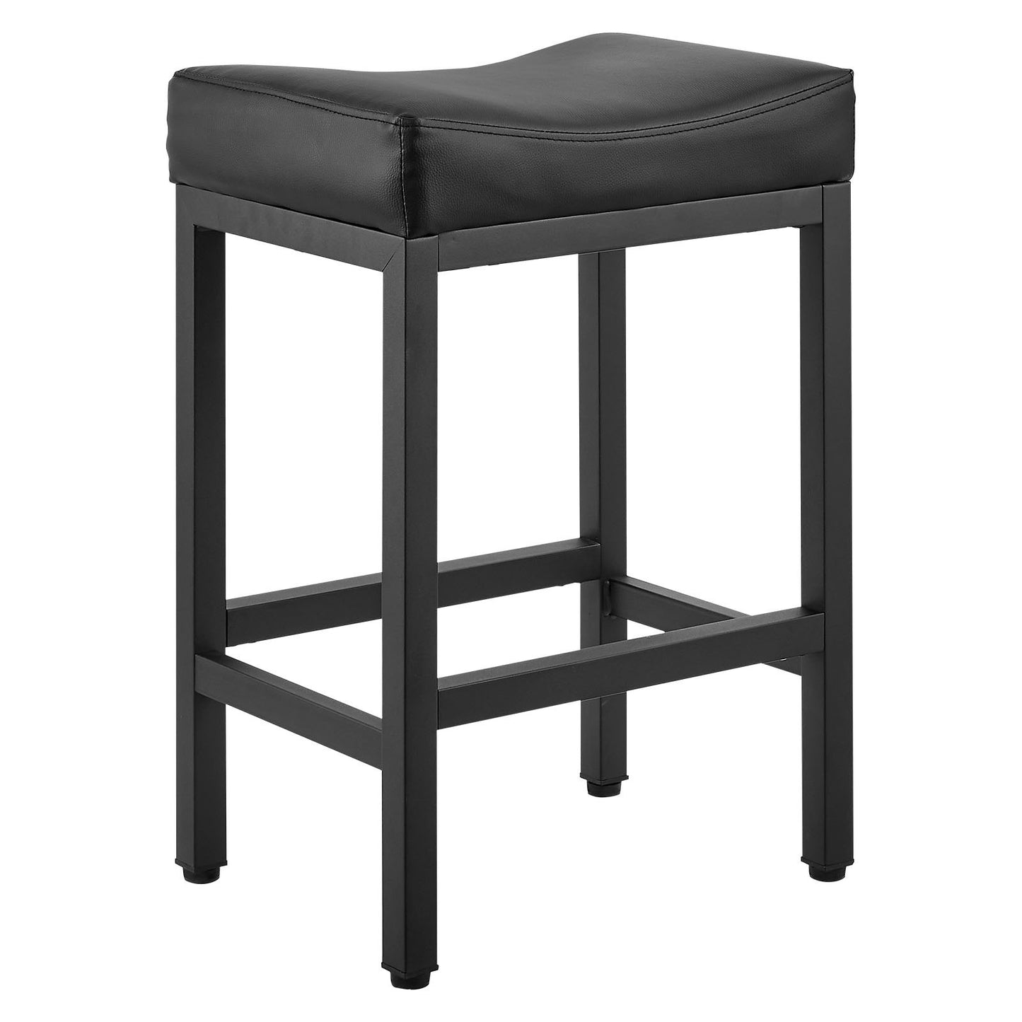 Bar Stool Set of 2, PU Leather Counter Height Stools, 62cm Barstool with Saddle-Seat and Metal Legs, Easy Assembly Backless Bar Chair, Island Barstools for Kitchen, Dining Room, Cafe, Black