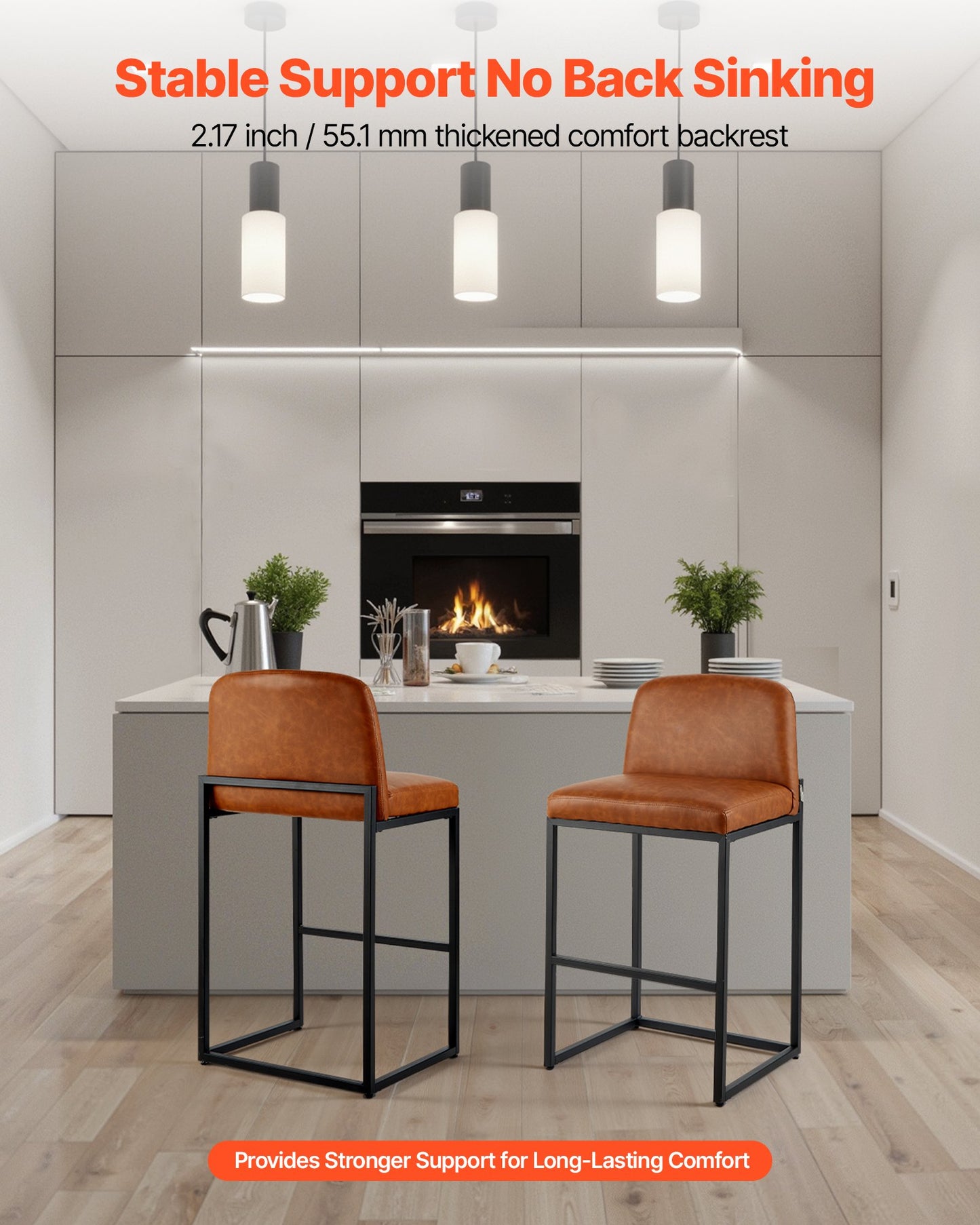 Barhocker-Set, 4er-Set, 68 cm hohe Tresenhocker, moderner Tresenhocker aus PU-Leder mit Rückenlehne, Metallbeine, einfach zu montieren, armloser Barhocker, Küchen- und Esszimmerhocker, Braun