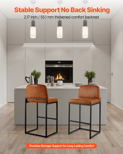 Barhocker-Set, 4er-Set, 68 cm hohe Tresenhocker, moderner Tresenhocker aus PU-Leder mit Rückenlehne, Metallbeine, einfach zu montieren, armloser Barhocker, Küchen- und Esszimmerhocker, Braun