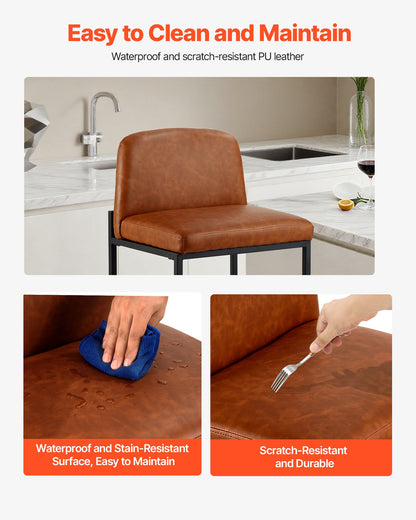 Barhocker-Set, 4er-Set, 68 cm hohe Tresenhocker, moderner Tresenhocker aus PU-Leder mit Rückenlehne, Metallbeine, einfach zu montieren, armloser Barhocker, Küchen- und Esszimmerhocker, Braun