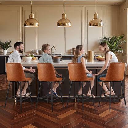 Barhocker-Set, 4er-Set, 68 cm hohe Tresenhocker, moderner Tresenhocker aus PU-Leder mit Rückenlehne, Metallbeine, einfach zu montieren, armloser Barhocker, Küchen- und Esszimmerhocker, Braun