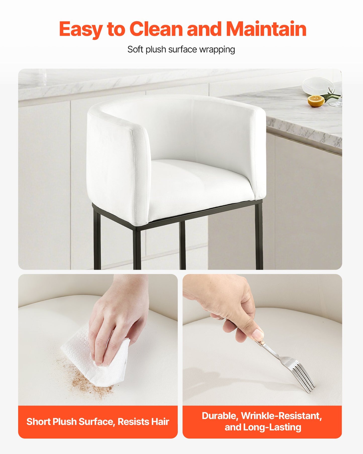 Bar Stool Set of 3, 63cm Counter Height Stools, Counter Barstool with Backrest, Arm, Metal Frame, and Footrest, Accent Fabric Bar Chair, Island Barstools for Kitchen, Dining Room, White