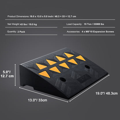 Gummibordsteinrampe, 2er-Pack, 12,7 cm Steigung, hochbelastbar, Tragkraft 15 t, Schwellenrampen, Einfahrtrampen mit stabiler Gitterstruktur für Autos, Rollstühle, Fahrräder, Motorräder