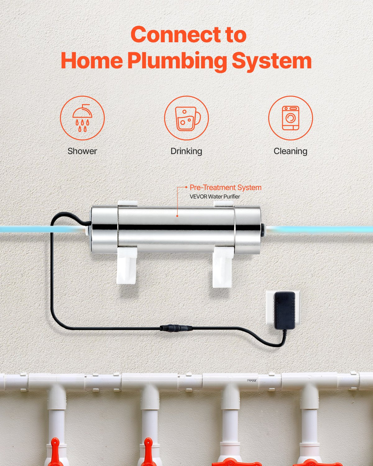 UV Water Purifier, 8W 1GPM, 220V Versatile Ultraviolet Water Purifier Filter with Stainless Steel Housing, Whole House UV Water Filter with Quartz Sleeve Fit for Shower/Drinking/Cleaning