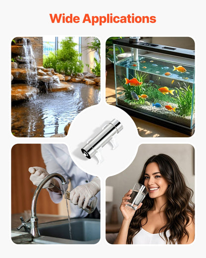 UV Water Purifier, 8W 1GPM, 220V Versatile Ultraviolet Water Purifier Filter with Stainless Steel Housing, Whole House UV Water Filter with Quartz Sleeve Fit for Shower/Drinking/Cleaning
