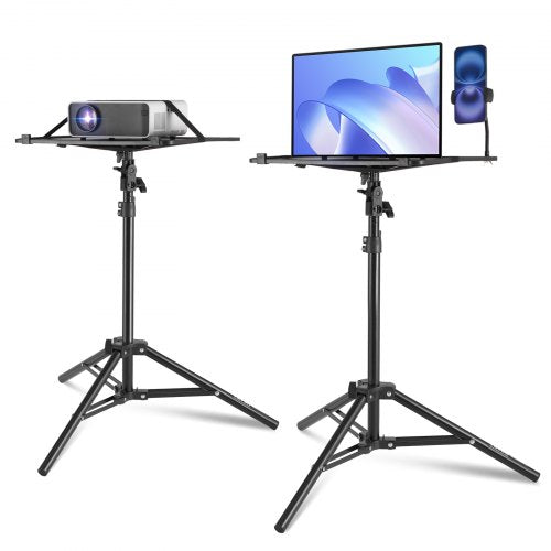 Projektorstativ, Laptop-Stativ mit verstellbarer Höhe von 68,5 bis 160 cm, tragbares Projektorstativ mit Ablage und flexibler Smartphone-Halterung, für Outdoor-Kino, Zuhause, Büro, Bühne oder Studio