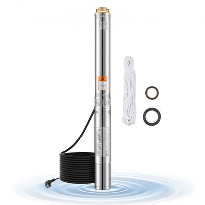 Tiefbrunnen-Tauchpumpe, 750 W Leistung, 230 V, 100 l/min Fördermenge, 75 m Förderhöhe, mit 20 m Kabel, Edelstahl-Wasserpumpe, für industrielle Bewässerung und Hausgebrauch, Schutzart IP68 (wasserdicht).