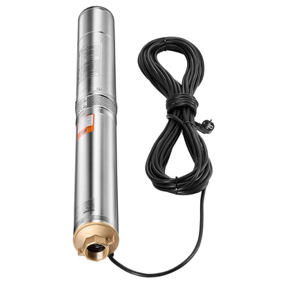 Tiefbrunnen-Tauchpumpe, 750 W Leistung, 230 V, 100 l/min Fördermenge, 75 m Förderhöhe, mit 20 m Kabel, Edelstahl-Wasserpumpe, für industrielle Bewässerung und Hausgebrauch, Schutzart IP68 (wasserdicht).