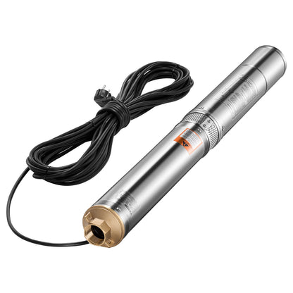 Tiefbrunnen-Tauchpumpe, 750 W Leistung, 230 V, 100 l/min Fördermenge, 75 m Förderhöhe, mit 20 m Kabel, Edelstahl-Wasserpumpe, für industrielle Bewässerung und Hausgebrauch, Schutzart IP68 (wasserdicht).