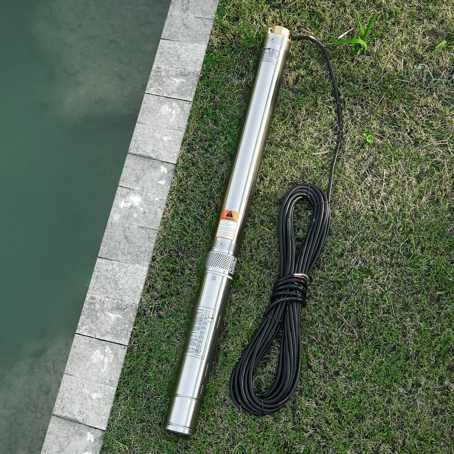 Tiefbrunnen-Tauchpumpe, 550 W Leistung, 230 V, 100 l/min Fördermenge, 53 m Förderhöhe, mit 20 m Kabel, externer Steuereinheit, Edelstahl-Wasserpumpe, für industrielle Bewässerung und Hausgebrauch, Schutzart IP68