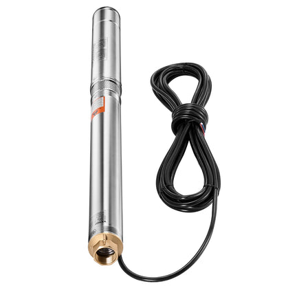 Tiefbrunnen-Tauchpumpe, 550 W Leistung, 230 V, 100 l/min Fördermenge, 53 m Förderhöhe, mit 20 m Kabel, externer Steuereinheit, Edelstahl-Wasserpumpe, für industrielle Bewässerung und Hausgebrauch, Schutzart IP68