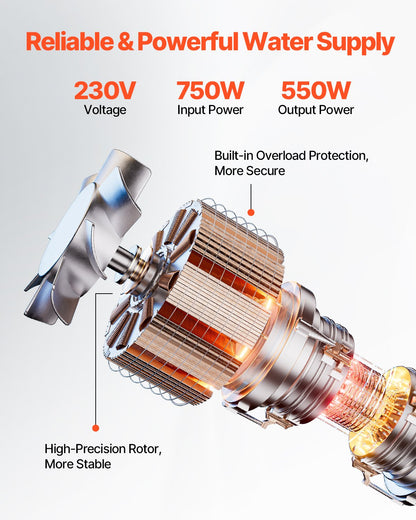 Tiefbrunnen-Tauchpumpe, 550 W Leistung, 230 V, 65 l/min Fördermenge, 64 m Förderhöhe, mit 20 m Kabel, externer Steuereinheit, Edelstahl-Wasserpumpe, für industrielle Bewässerung und Hausgebrauch, Schutzart IP68