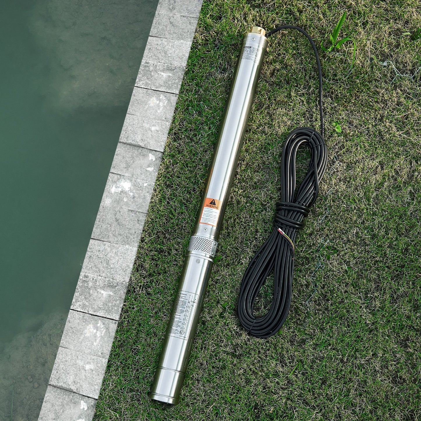 Tiefbrunnen-Tauchpumpe, 550 W Leistung, 230 V, 65 l/min Fördermenge, 64 m Förderhöhe, mit 20 m Kabel, externer Steuereinheit, Edelstahl-Wasserpumpe, für industrielle Bewässerung und Hausgebrauch, Schutzart IP68