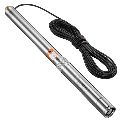 Tiefbrunnen-Tauchpumpe, 550 W Leistung, 230 V, 65 l/min Fördermenge, 64 m Förderhöhe, mit 20 m Kabel, externer Steuereinheit, Edelstahl-Wasserpumpe, für industrielle Bewässerung und Hausgebrauch, Schutzart IP68