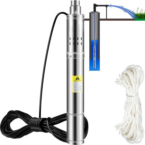 Tiefbrunnen-Tauchpumpe, 550 W, 230 V/50 Hz, 35 l/min, 108 m Förderhöhe, sandbeständig (&lt; 5 %), 20 m Netzkabel, 7,6 cm Edelstahl-Wasserpumpe für Industrie, Bewässerung und Haushalt, IP68 wasserdicht