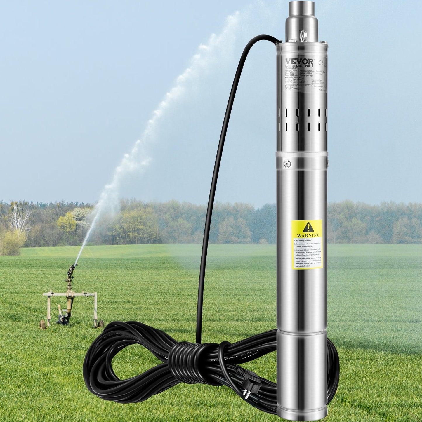 Tiefbrunnen-Tauchpumpe, 550 W, 230 V/50 Hz, 35 l/min, 108 m Förderhöhe, sandbeständig (&lt; 5 %), 20 m Netzkabel, 7,6 cm Edelstahl-Wasserpumpe für Industrie, Bewässerung und Haushalt, IP68 wasserdicht