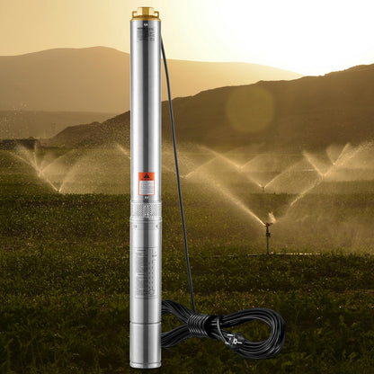 Tiefbrunnen-Tauchpumpe, 2 PS/1500 W, 230 V/50 Hz, Fördermenge 9,8 m³/h, Förderhöhe 108 m, mit 9,1 m langem Stromkabel, Edelstahl-Wasserpumpe für Industrie, Bewässerung und Haushalt, Schutzart IP68 (wasserdicht).