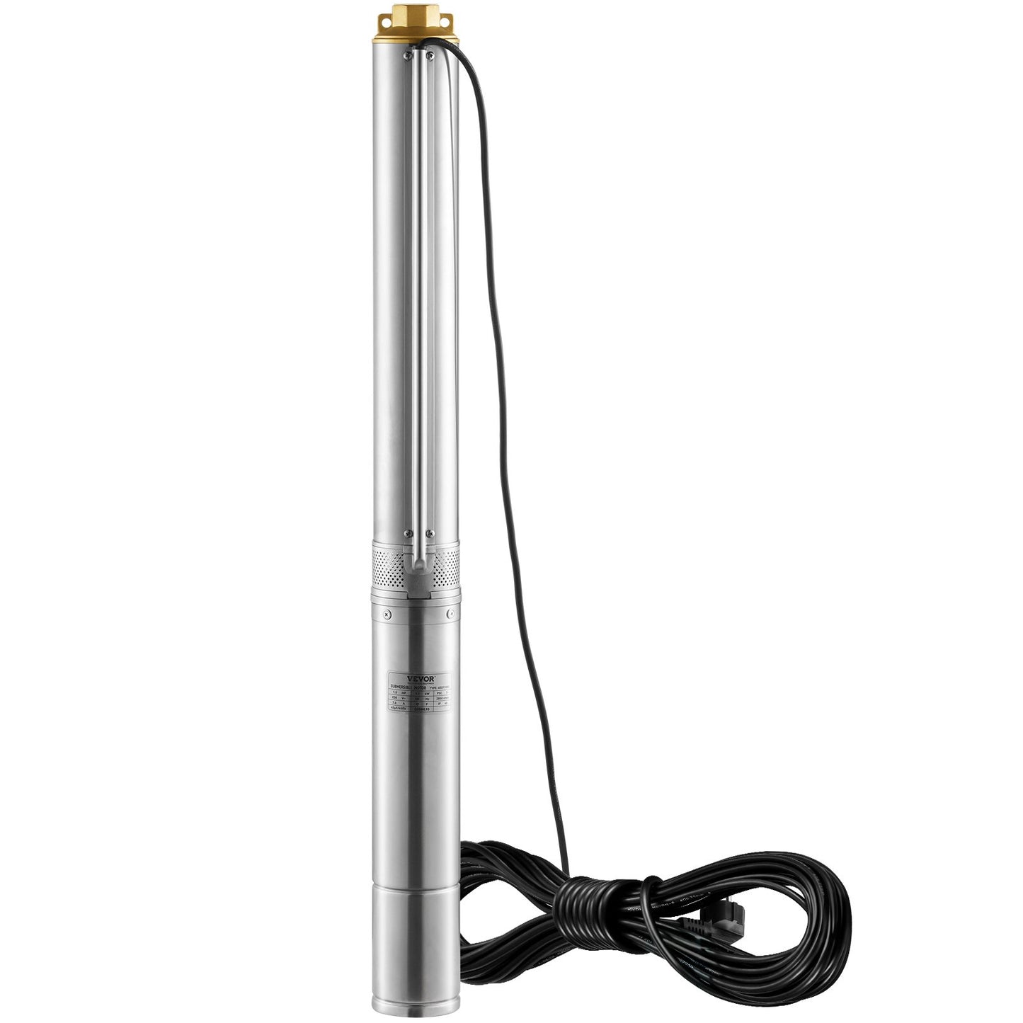 Tiefbrunnen-Tauchpumpe, 2 PS/1500 W, 230 V/50 Hz, Fördermenge 9,8 m³/h, Förderhöhe 108 m, mit 9,1 m langem Stromkabel, Edelstahl-Wasserpumpe für Industrie, Bewässerung und Haushalt, Schutzart IP68 (wasserdicht).