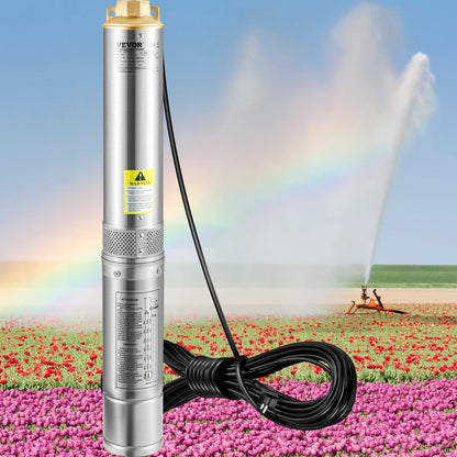 Tiefbrunnen-Tauchpumpe, 750 W, 230 V/50 Hz, 100 l/min, 66 m Förderhöhe, sandbeständig (&lt; 5 %), 20 m Netzkabel, 7,6 cm Edelstahl-Wasserpumpe für Industrie, Bewässerung und Haushalt, IP68 wasserdicht