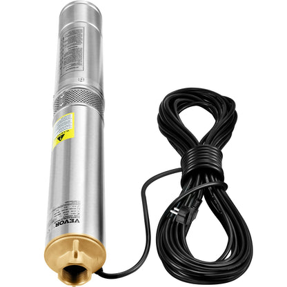 Tiefbrunnen-Tauchpumpe, 750 W, 230 V/50 Hz, 105 l/min, 62 m Förderhöhe, sandbeständig (&lt; 5 %), 20 m Netzkabel, 8,9 cm Edelstahl-Wasserpumpe für Industrie, Bewässerung und Haushalt, IP68 wasserdicht
