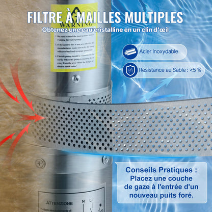 Tiefbrunnen-Tauchpumpe, 370 W, 230 V/50 Hz, 110 l/min, 44 m Förderhöhe, mit 20 m Kabel und externem Steuergerät, 10,2 cm Edelstahl-Wasserpumpe für Industrie, Bewässerung und Haushalt, IP68 wasserdicht