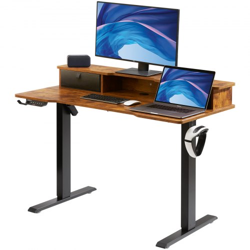 Höhenverstellbarer Schreibtisch, 120 x 60 cm, elektrischer Doppelmonitor-Arbeitsplatz, durchgehende Tischplatte, höhenverstellbar, 3-Tasten-Modus, robustes Doppelmetallgestell, Tragkraft 82 kg, für Computer, Homeoffice