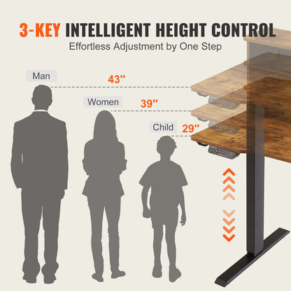 Höhenverstellbarer Schreibtisch, 120 x 60 cm, elektrischer Doppelmonitor-Arbeitsplatz, durchgehende Tischplatte, höhenverstellbar, 3-Tasten-Modus, robustes Doppelmetallgestell, Tragkraft 82 kg, für Computer, Homeoffice