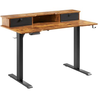 Höhenverstellbarer Schreibtisch, 120 x 60 cm, elektrischer Doppelmonitor-Arbeitsplatz, durchgehende Tischplatte, höhenverstellbar, 3-Tasten-Modus, robustes Doppelmetallgestell, Tragkraft 82 kg, für Computer, Homeoffice