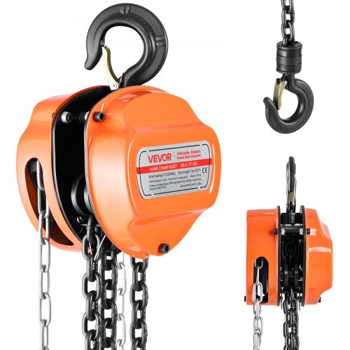 Hand Chain Hoist, 1 Ton 2200 lbs Capacity, Manual Chain Block with Upgrade G80 Galvanized Chain, 3 m Lifting Height, Heavy Duty Pulley Hoist for Garage Warehouse Automotive Machinery, Orange
