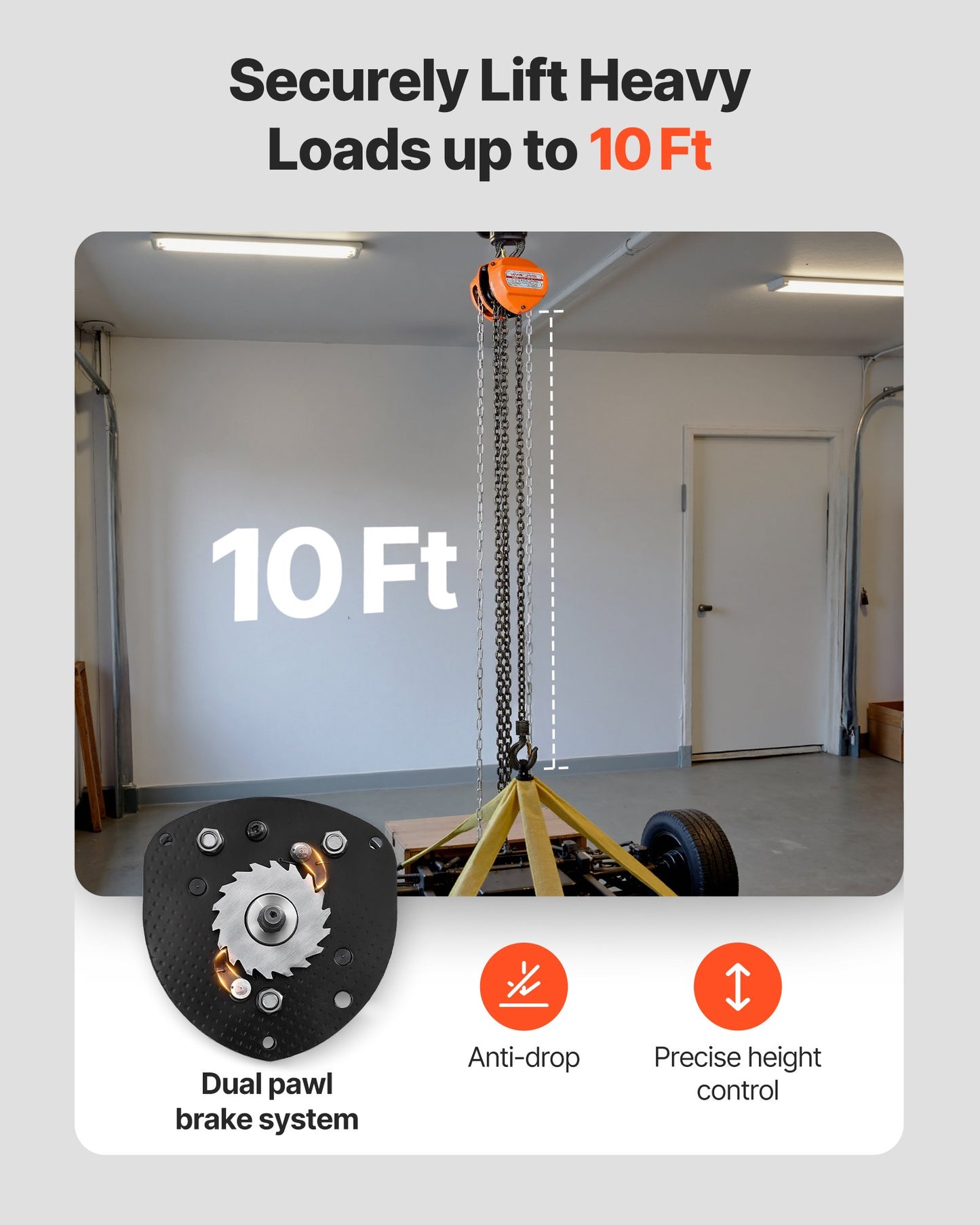 Hand Chain Hoist, 1 Ton 2200 lbs Capacity, Manual Chain Block with Upgrade G80 Galvanized Chain, 3 m Lifting Height, Heavy Duty Pulley Hoist for Garage Warehouse Automotive Machinery, Orange