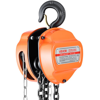 Hand Chain Hoist, 1 Ton 2200 lbs Capacity, Manual Chain Block with Upgrade G80 Galvanized Chain, 3 m Lifting Height, Heavy Duty Pulley Hoist for Garage Warehouse Automotive Machinery, Orange