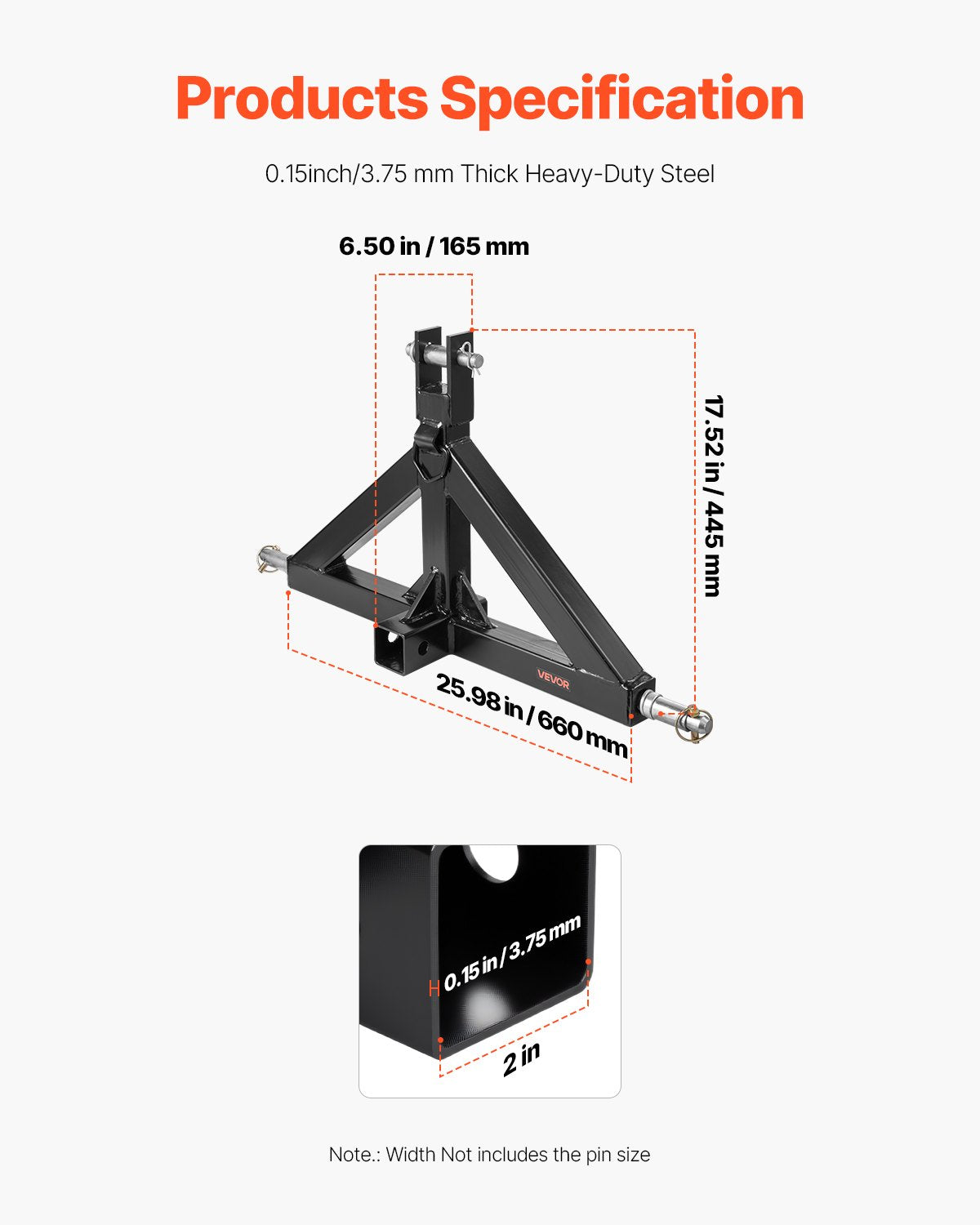 Dreipunktaufhängung mit 2-Zoll-Aufnahme, Dreipunkt-Schnellkupplung, 3.000 lbs Tragfähigkeit, Hochleistungs-Traktor-Zugvorrichtung, kompatibel mit Kubota, Mahindra, John Deere, Massey Ferguson