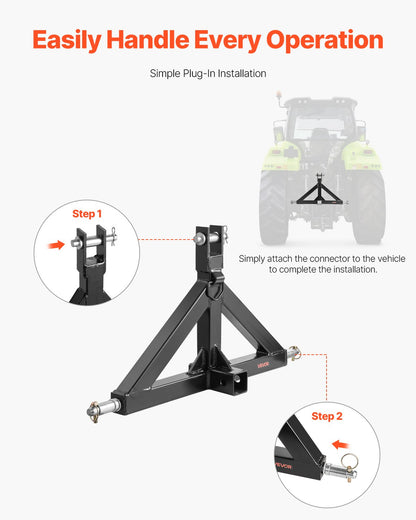 Dreipunktaufhängung mit 2-Zoll-Aufnahme, Dreipunkt-Schnellkupplung, 3.000 lbs Tragfähigkeit, Hochleistungs-Traktor-Zugvorrichtung, kompatibel mit Kubota, Mahindra, John Deere, Massey Ferguson