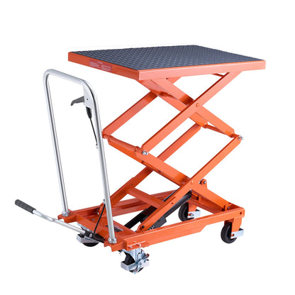 Hydraulic Lift Table, 500 lbs Capacity, 47.2" Lifting Height, Double Scissor Lift Table Cart with 4 Wheels and Non-slip Pad, Manual Hydraulic Lifting Cart for Material Handling & Transportation