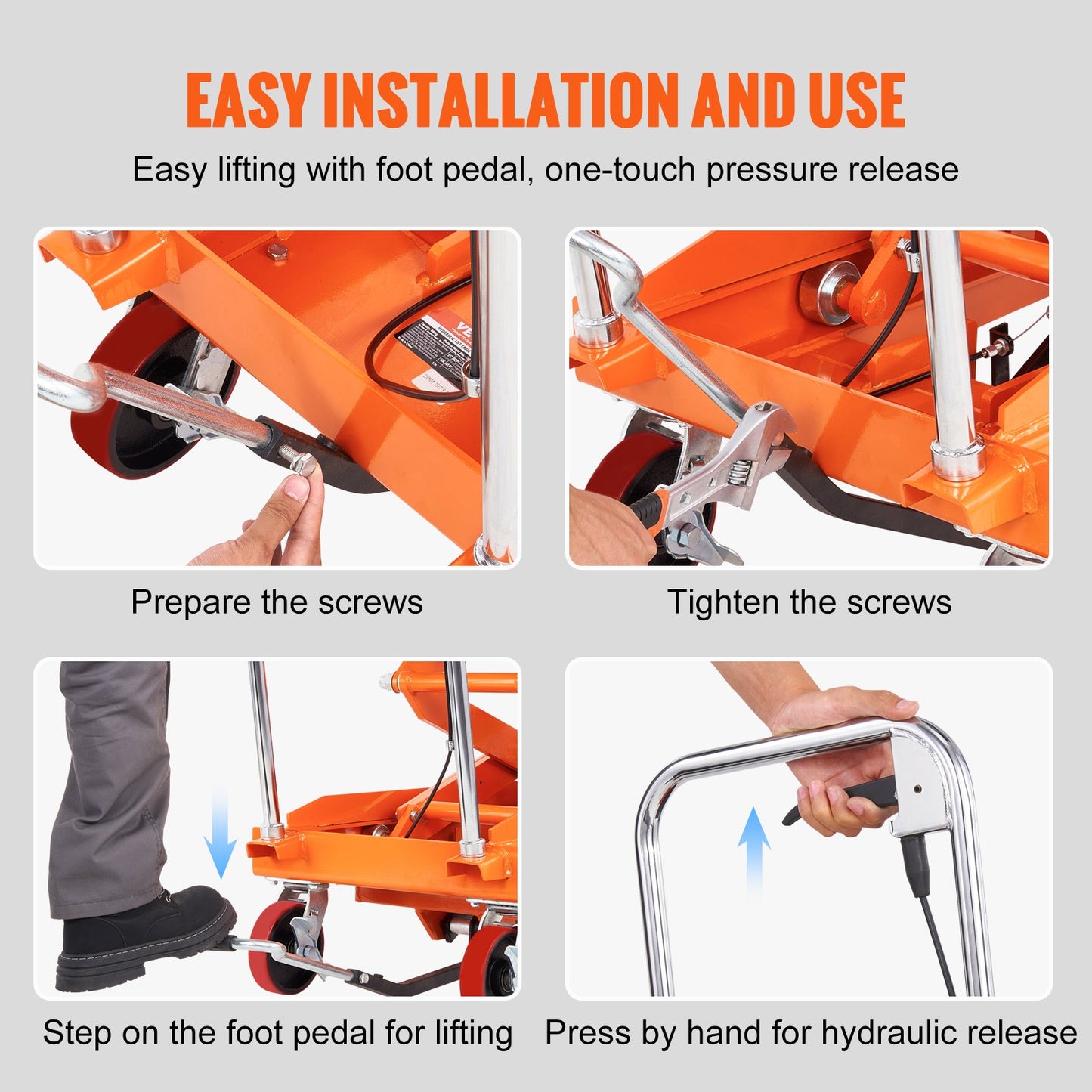 Hydraulischer Hubtischwagen, Tragkraft 789,3 kg, Hubhöhe 149,9 cm, manueller Doppelscherenhubtisch mit 4 Rädern und rutschfester Unterlage, hydraulischer Scherenwagen für Materialtransport und -handhabung