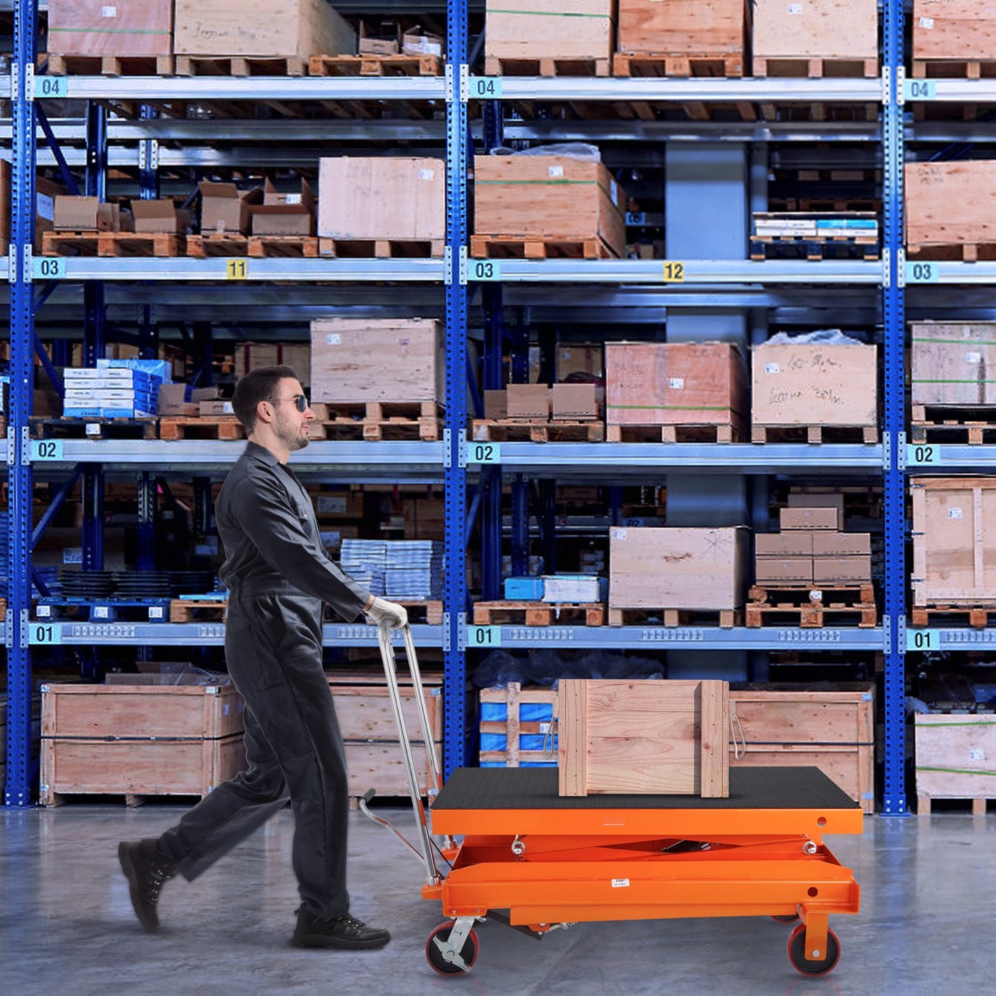 Hydraulischer Hubtischwagen, Tragkraft 789,3 kg, Hubhöhe 149,9 cm, manueller Doppelscherenhubtisch mit 4 Rädern und rutschfester Unterlage, hydraulischer Scherenwagen für Materialtransport und -handhabung