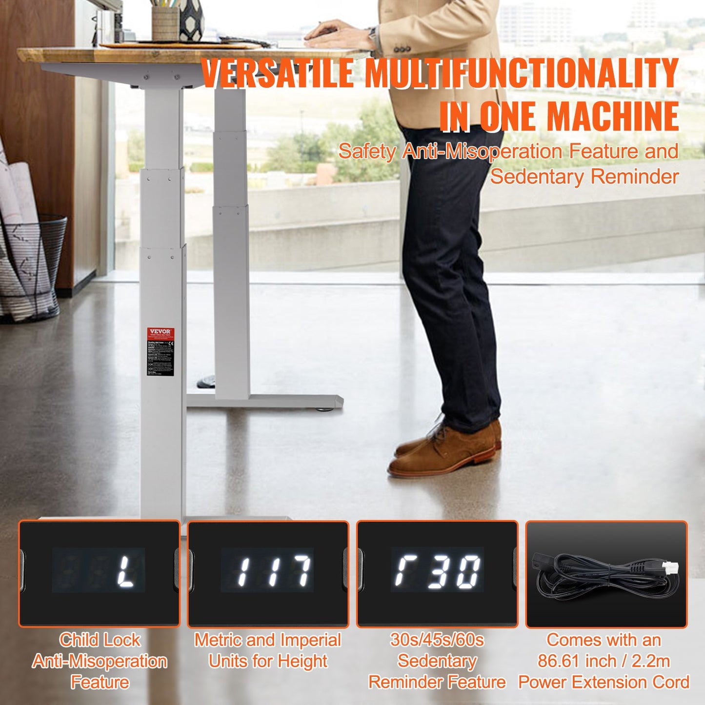 Elektrisches Stehpultgestell mit Doppelmotor, höhenverstellbar von 66 bis 129 cm, weiß