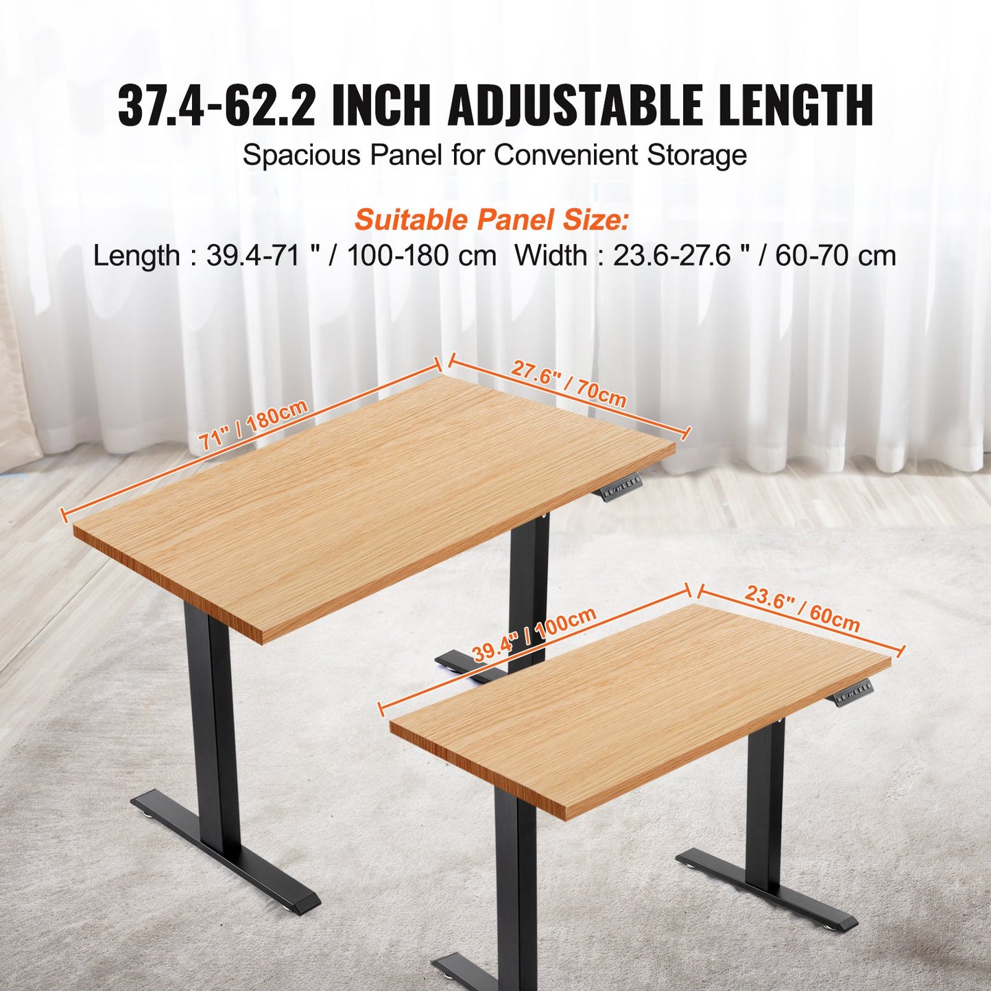 Stehschreibtischgestell, höhenverstellbar von 70 bis 117 cm und längenverstellbar von 95 bis 158 cm, elektrisch verstellbare Stehschreibtischbeine, ergonomische DIY-Arbeitsplatzbasis für Zuhause und Büro (nur schwarzes Gestell)