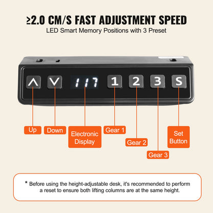 Stehschreibtischgestell, höhenverstellbar von 70 bis 117 cm und längenverstellbar von 95 bis 158 cm, elektrisch verstellbare Stehschreibtischbeine, ergonomische DIY-Arbeitsplatzbasis für Zuhause und Büro (nur schwarzes Gestell)