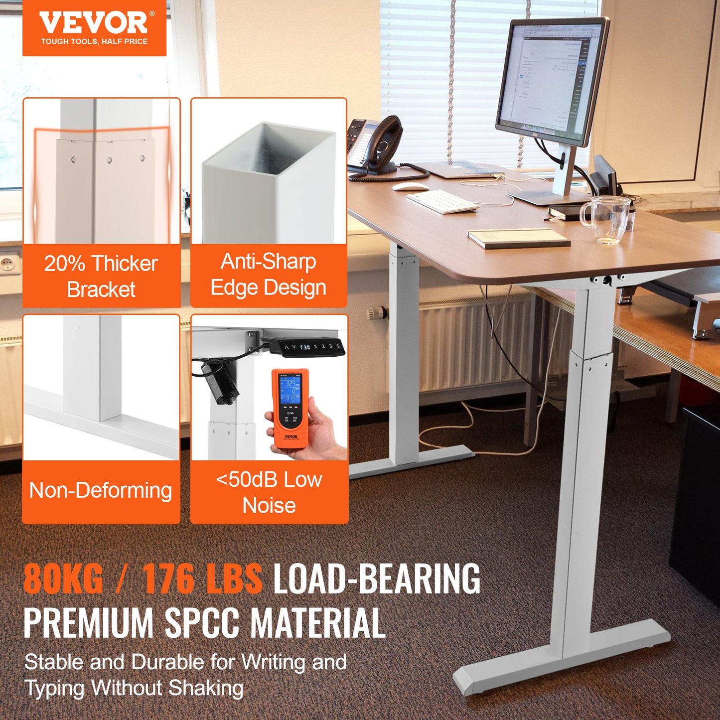 Standing Desk Frame, Adjustable 70-117 cm Height & 95-158 cm Length Electric Stand Up Computer Desk Legs, Ergonomic DIY Workstation Base for Home and Office (White Frame Only)
