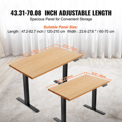 Electric Standing Desk Frame Dual Motor Adjustable 70-117 cm H Black