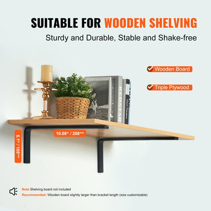 Regalträger, Schwerlast-Wandregalträger 10 x 6 Zoll, 4 Stück, 5 mm dick, matt schwarz, L-förmiger Regalträger aus Stahl mit einer Tragkraft von 72,5 kg