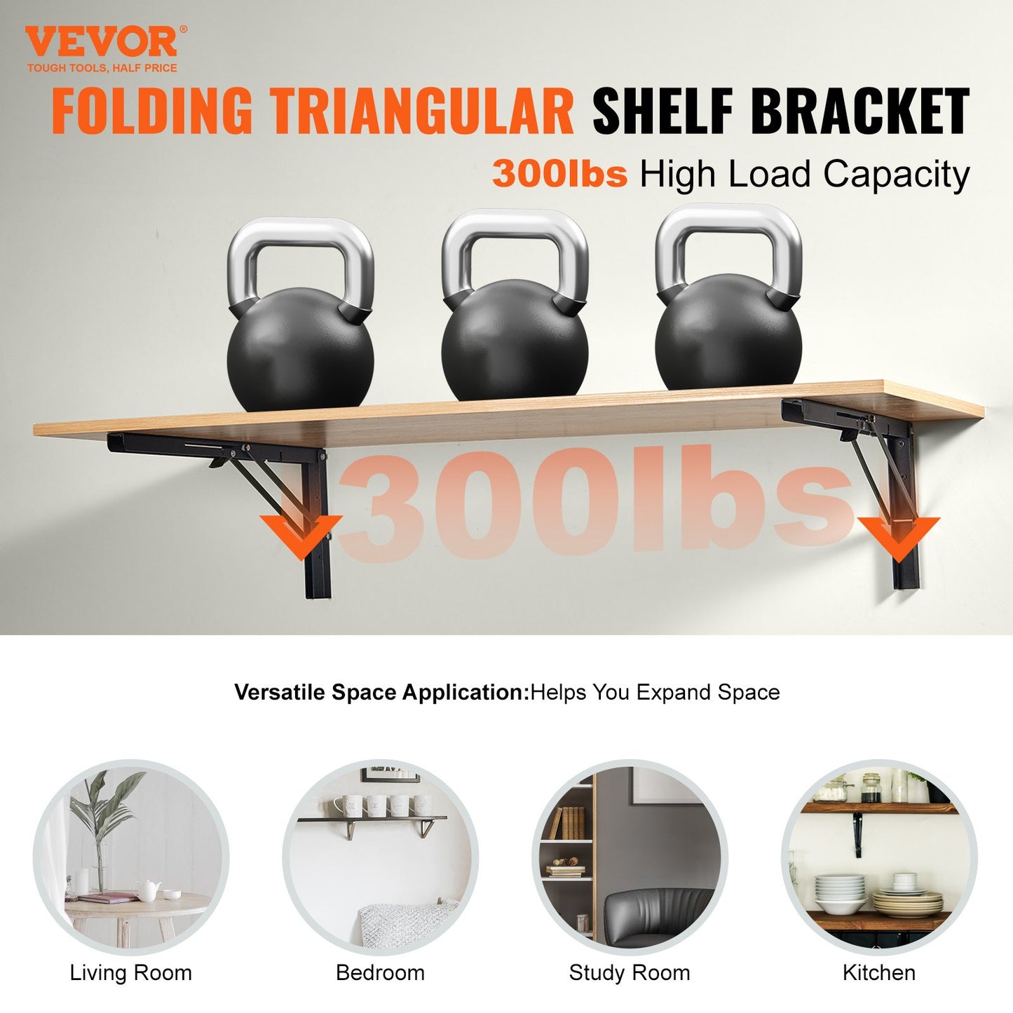 Shelf Bracket Foldable, 24” L 2 Pcs , Heavy Duty Floating Shelf Brackets, Brackets for Shelves, 5mm Thick Matte Black L Shelf Bracket,Steel Shelving Brackets with 300 lbs Load Capacity