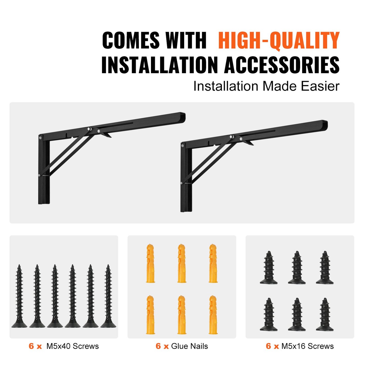 Shelf Bracket Foldable, 24” L 2 Pcs , Heavy Duty Floating Shelf Brackets, Brackets for Shelves, 5mm Thick Matte Black L Shelf Bracket,Steel Shelving Brackets with 300 lbs Load Capacity