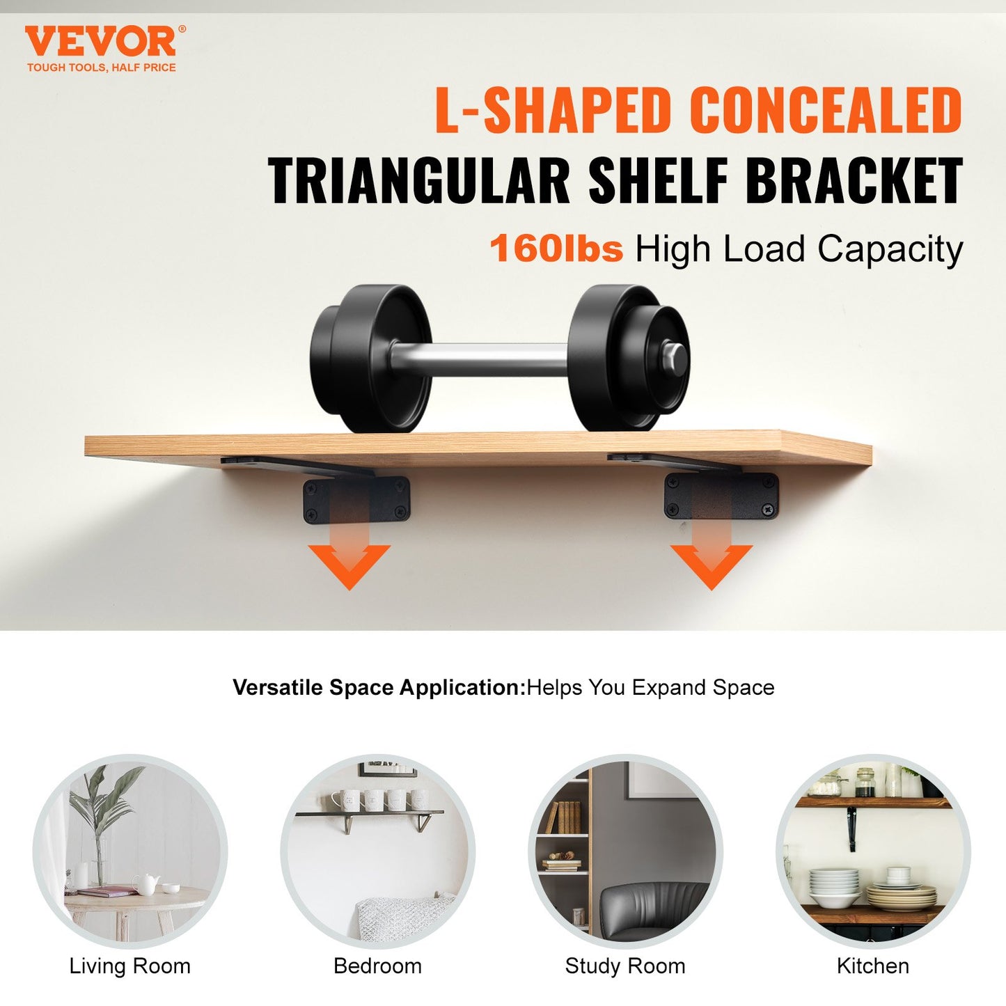 Shelf Bracket, 12”L x 4”W x 1.6”H 6 Pcs, Heavy Duty Floating Shelf Brackets, Brackets for Shelves, 5mm Thick Matte Black L Shelf Bracket,Steel Shelving Brackets with 160 lbs Load Capacity
