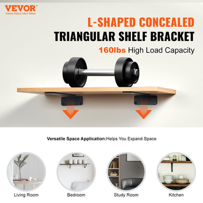 Shelf Bracket, 12”L x 4”W x 1.6”H 6 Pcs, Heavy Duty Floating Shelf Brackets, Brackets for Shelves, 5mm Thick Matte Black L Shelf Bracket,Steel Shelving Brackets with 160 lbs Load Capacity